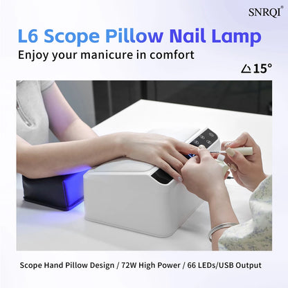 72W Slope Pillow Nail Lamp 66 Beads UV LED Lamp Mirror Base Design Cure All Gels Nail Lamp for Manicure with Free Hand Pillow