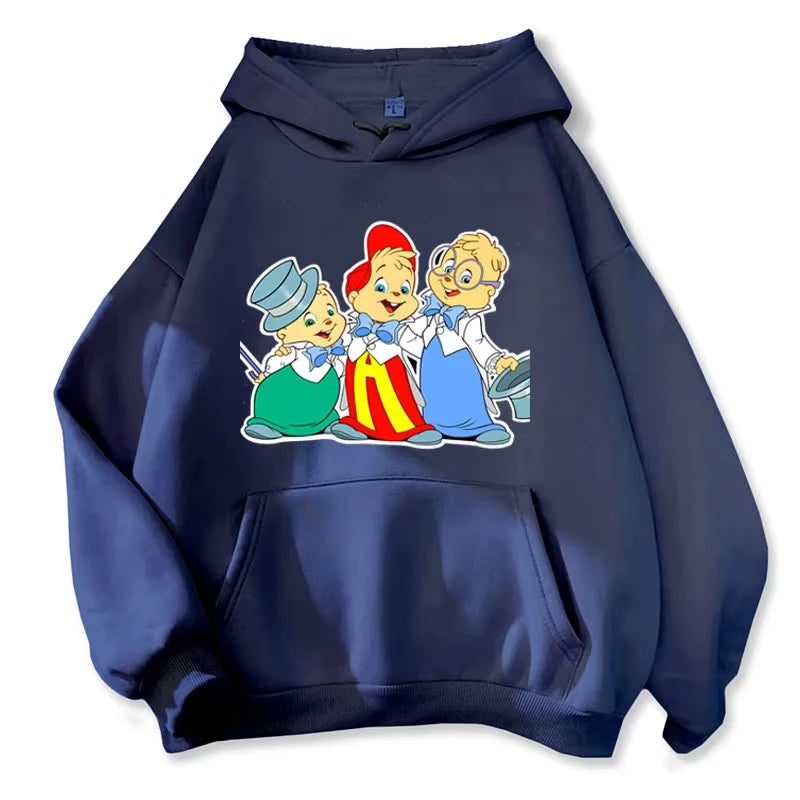 Cartoon Hoodie Alvin and The Chipmunks Green Red Navy Blue Shirt Camisa S/P Movie Promo Animation Long Sleeve Hoody Sweatshirts