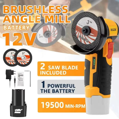 HILDA 12V Mini 3 Inch Brushless Electric Angle Grinder Micro Lithium-ion Polisher Diamond Cutting And Grinding Machine Men Gift