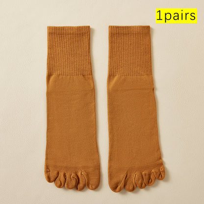 Hot Sale Men's Cotton Toe Socks Moisture-Wicking Odor Control Seamless Toe Design Long Crew Socks for Sports Daily Wear
