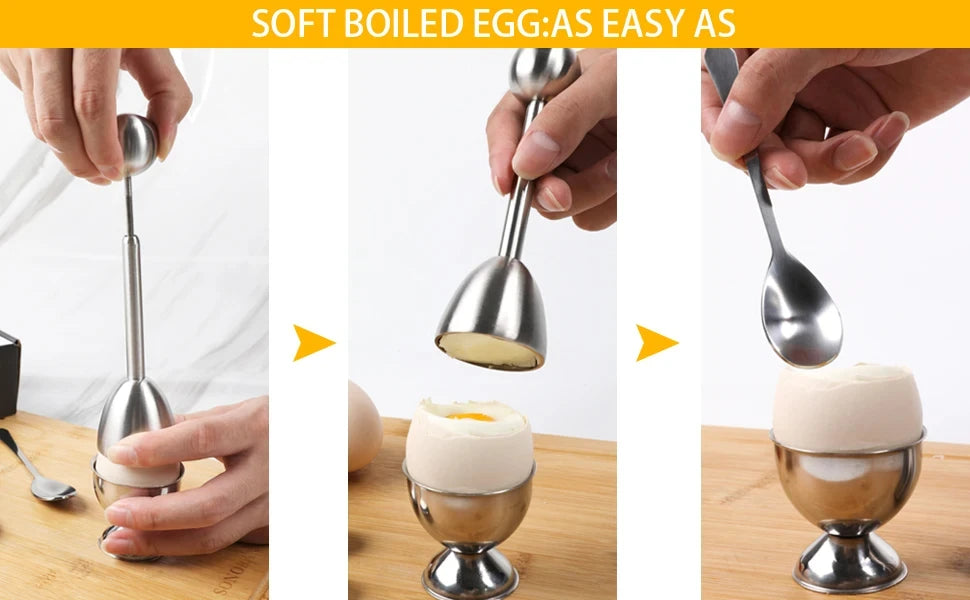 Creative Egg Opener Egg Shell Opener With Egg Tray Set and Spoons Stainless Steel Opening Egg Breakfast Tool Kitchen Accessories