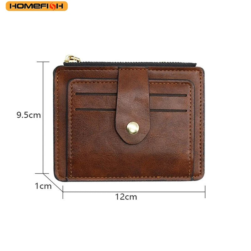 HOMEFISH Men Fashion Credit ID Card Holder Wallet Male Slim Leather Wallet with Coin Pocket Brand Designer Brown Business Purse