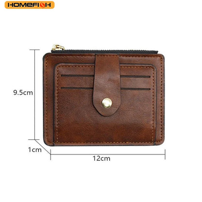 HOMEFISH Men Fashion Credit ID Card Holder Wallet Male Slim Leather Wallet with Coin Pocket Brand Designer Brown Business Purse