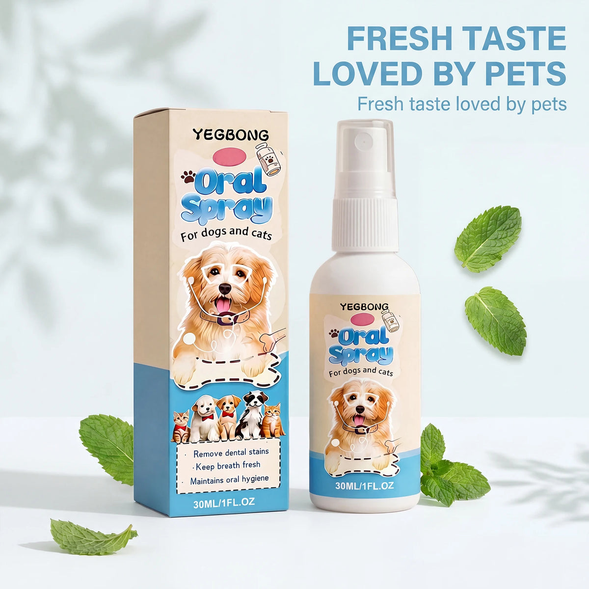 Pet Oral Spray Removing Dental Plaque Eliminating Odors Freshen Breath Soothing Gums Mild Formula No-Brush Pet Dental Care Agent