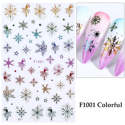 1PCS New Christmas Decorations 2023 New Year Nail Stickers Press on Nails Laser Snowflake Christmas Tree 3D Nail Decal