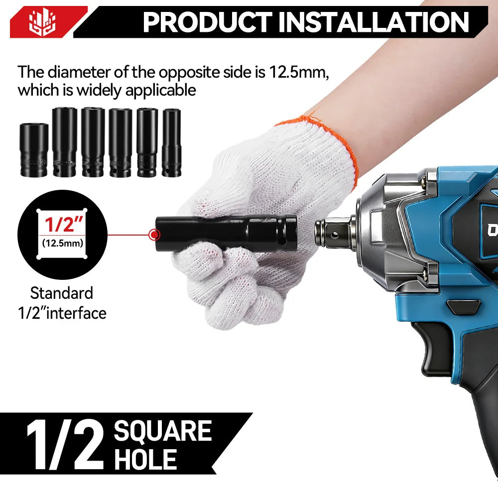 ONEVAN 1200N.M Torque Brushless 4 Gears Electric Impact Wrench 1/2 inch Cordless Screwdriver Tool for Makita 18V Battery Pin