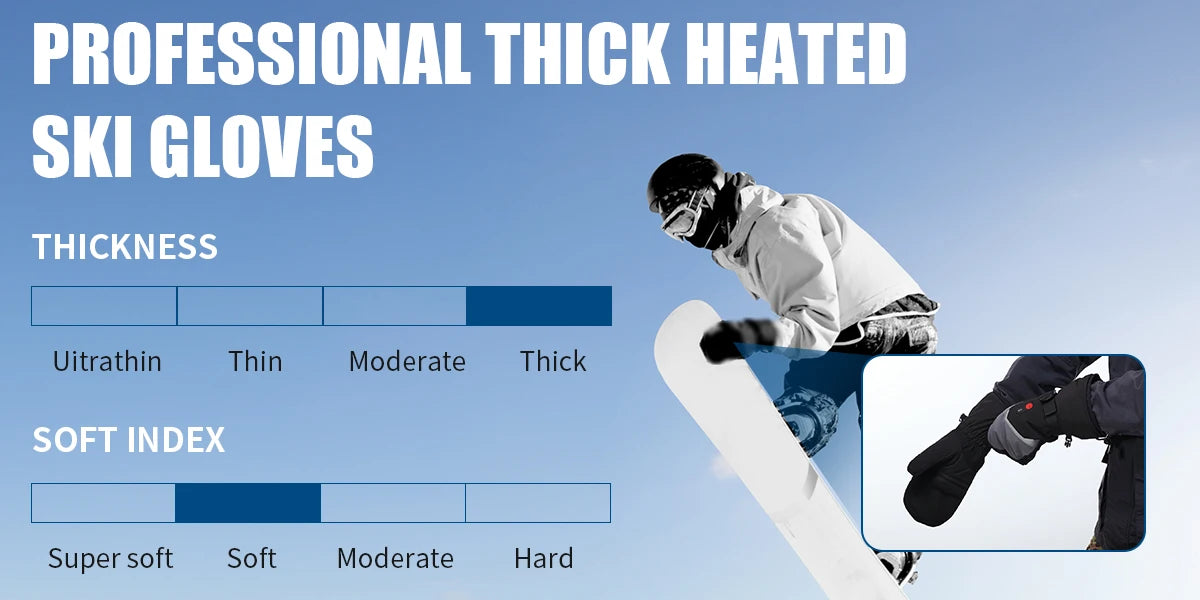 Heated Gloves For Winter 7.4V Rechargeable Battery Powered Electric Heating Hand Warmer Skiing Glove For Fishing Skiing Cycling