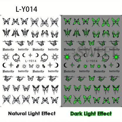 3pcs Luminous Butterfly Nail Decal Stickers Colorful Blue Butterfly Series Design Glow In The Dark Night Polish Sliders Manicure