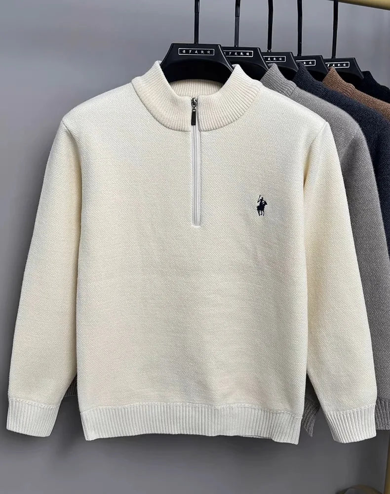 High quality half zipper knitted sweater men fashion luxury brand embroidery designer new top plush warm thick casual men's wear