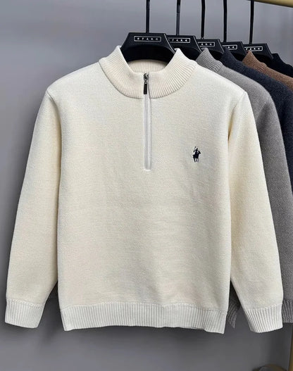 High quality half zipper knitted sweater men fashion luxury brand embroidery designer new top plush warm thick casual men's wear