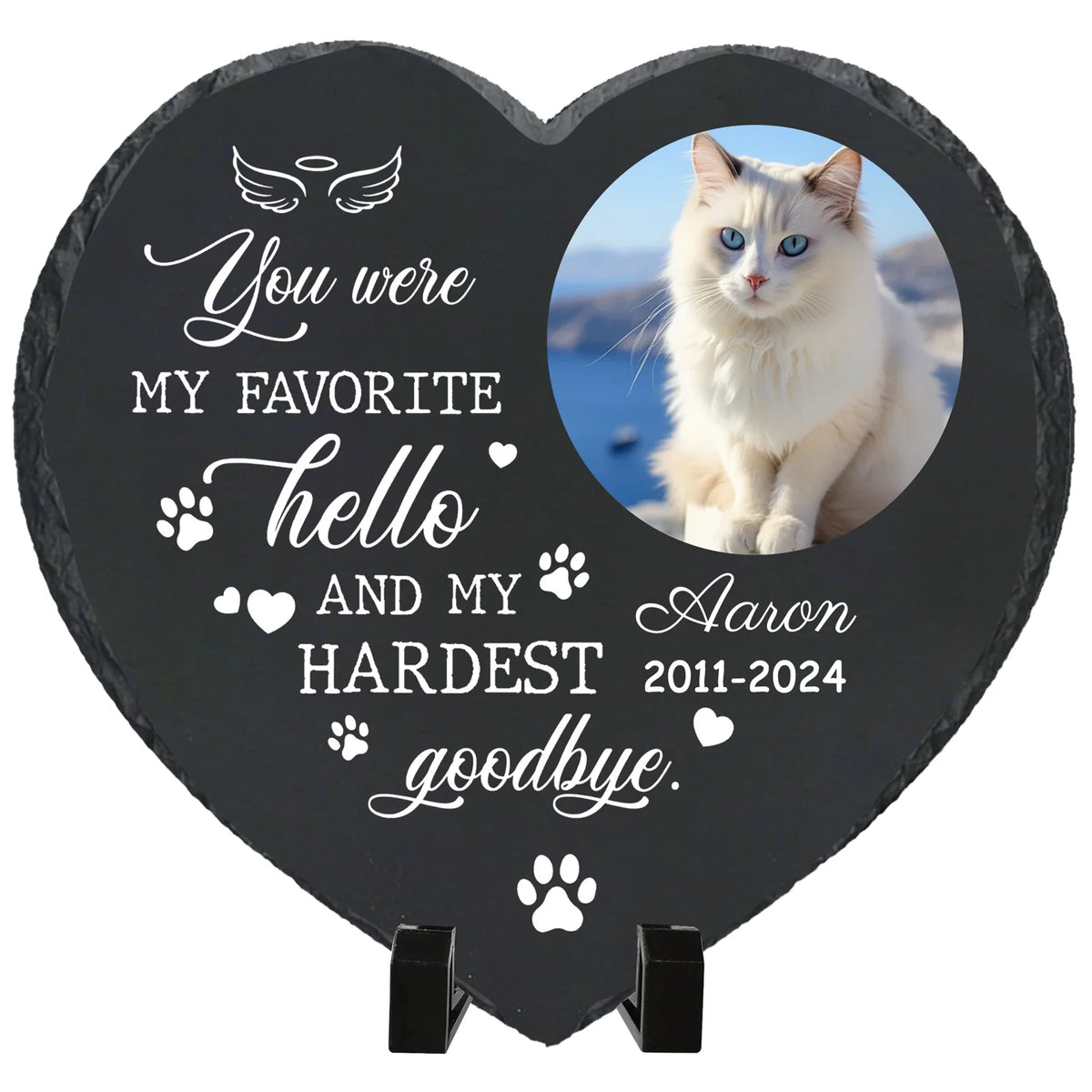 Personalized Pet Memorial Stone,Custom Cat Grave Marke Plaque With Photo&Name,Garden Slate Tombstone Pet Loss Remembrance Gift