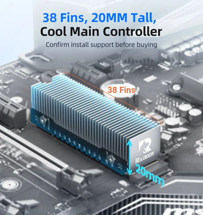 RAGEER M.2 SSD Cooler, Heavy Duty Aluminum Convection Heat Sink, NVME NGFF Cooler,  FrostBlade 1 Passive Heat Sink with 38 Fins