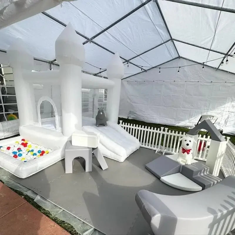 9FT White Wedding Inflatable Bounce House With Slide Bouncy Castle For Kids Jumping Party Game Trampoline With UL Blower Outdoor