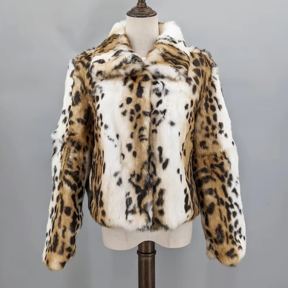 Women Real Rabbit Fur Coat High Collar Winter Jacket Make of One Rabbit Fur Cross Mink Pattern