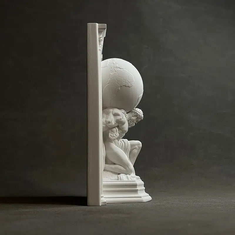 White Gypsum Atlas Sculpture Bookend Classic Greek Mythology Relief Decoration Figurine Desktop Art Home Office Decor Gift