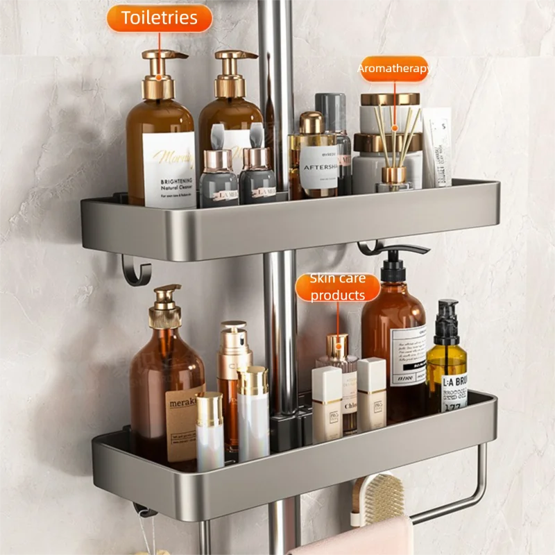 YM No-Drill Installation Bathroom Showerhead Storage Rack Tray Rain Shower Rod Holder Lift Bracket for Bathroom Organization