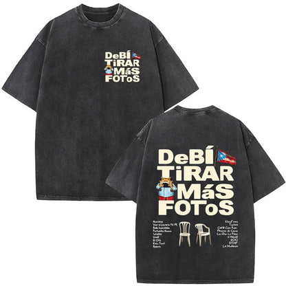 Rapper Bad Bunny Vintage Washed T Shirts Debi Tirar Mas Fotos DTMF T-shirts Men's Clothing Fashion High Quality T-shirt Couples