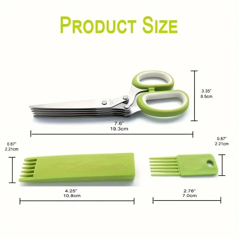 1 Set of Five Layer Stainless Steel Scallion Scissors, Multifunctional Multi-Layer Seaweed, Vegetable, Kitchen Scissors