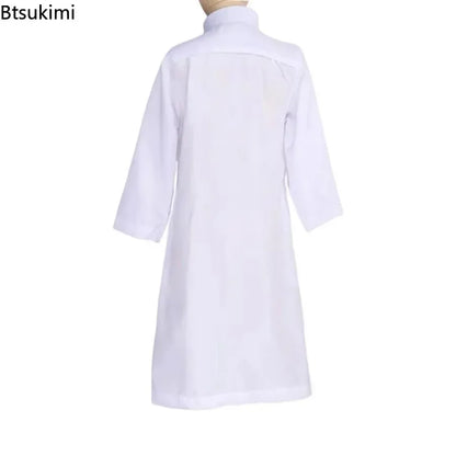 New Islamic Kaftan Children Jubba Thobe Muslim Boys Abaya Kids Burqas White Arab Stand Collar Long Sleeved Robe Muslim Fashion