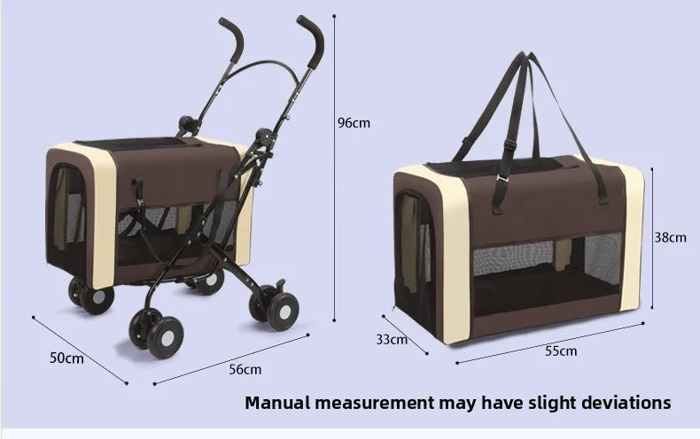 Detachable Cabin Pet Stroller Lightweight Foldable Cat Dog Trolley Outdoor Travel Hand Push Cart for Small & Medium Sized Pets