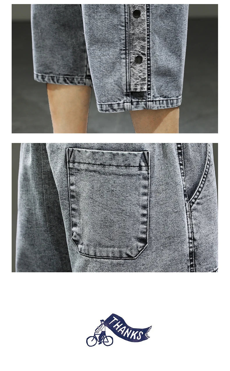 Korean Style Men's Long Shorts 3/4 Length Denim Bermuda Male Big Plus Large Size Jeans Fashion Below Knee Streetwear Loose Baggy