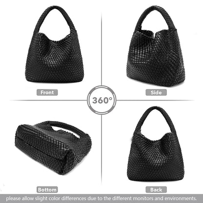 Woven Tote Bag for Women Large Woven Handbag Soft Leather Shoulder Bag Work Shopper Summer Beach Travel Tote Bag with Purse
