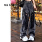 American Retro Washed Black Hole Denim Pants Women's Style 2026 Autumn New Street Design Wide Leg Pants High Waist Straight Leg