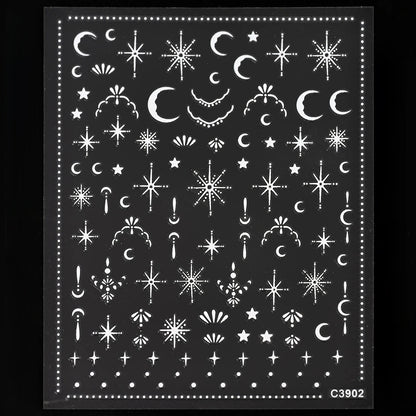 Black White Star 3D Nail Art Sticker Y2K Pentagram Self-Adhesive Decals Laser Shiny Glitters Starlight Manicure Ornaments Slider