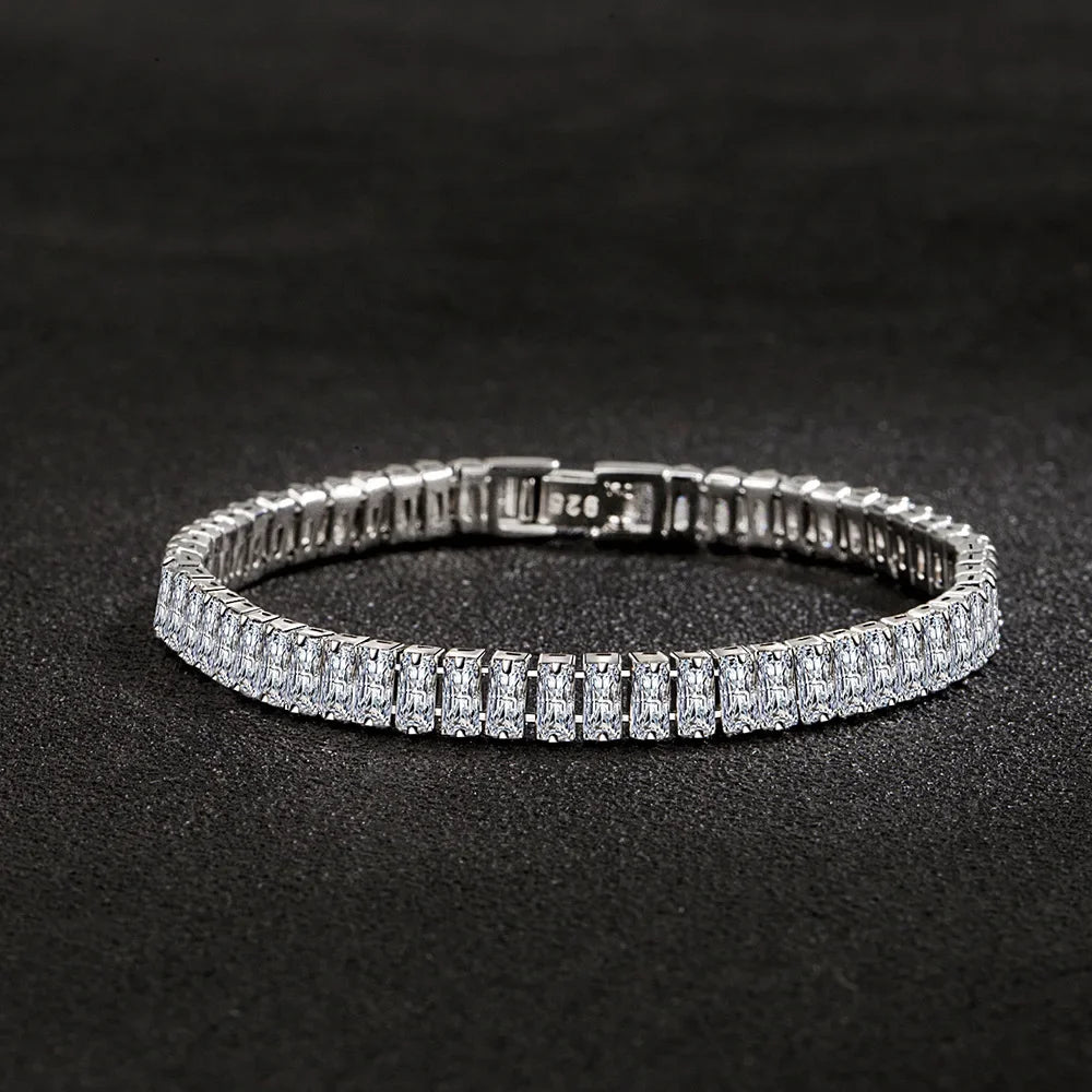 Noble 925 Sterling Silver Bracelet Elegant Zircon Crystal Fine Jewelry For Women Girl Engagement Wedding Glamour 18CM