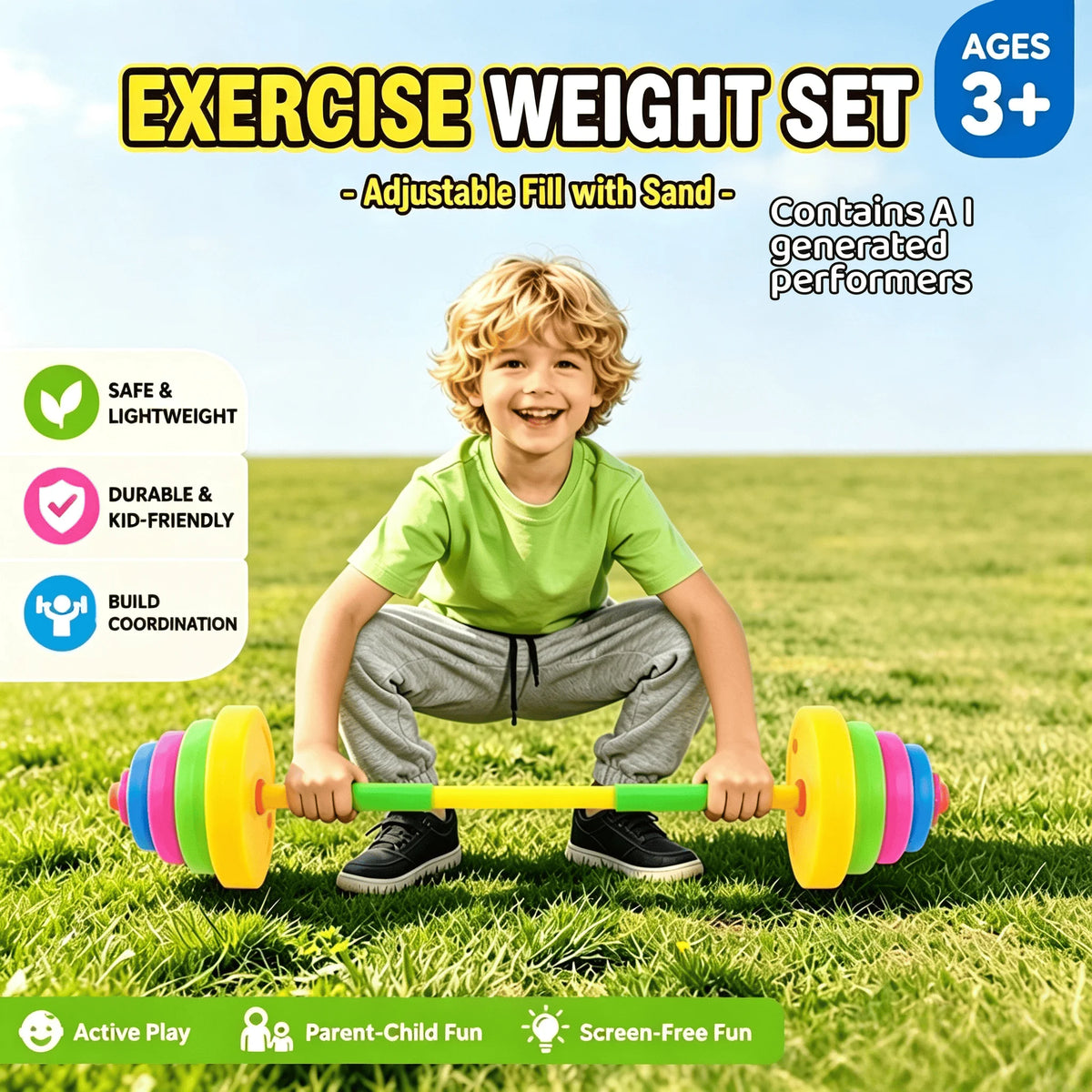 Kids Adjustable Weight Lifting Dumbbell Barbell Set Fitness Exercise Toy Indoor Outdoor Training Activity Play Equipment