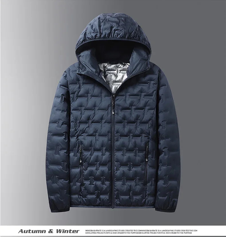 Winter white down jacket men's graphene self heating windproof pleated hooded down jacket casual warm down jacket men's coat