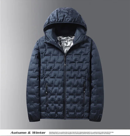 Winter white down jacket men's graphene self heating windproof pleated hooded down jacket casual warm down jacket men's coat