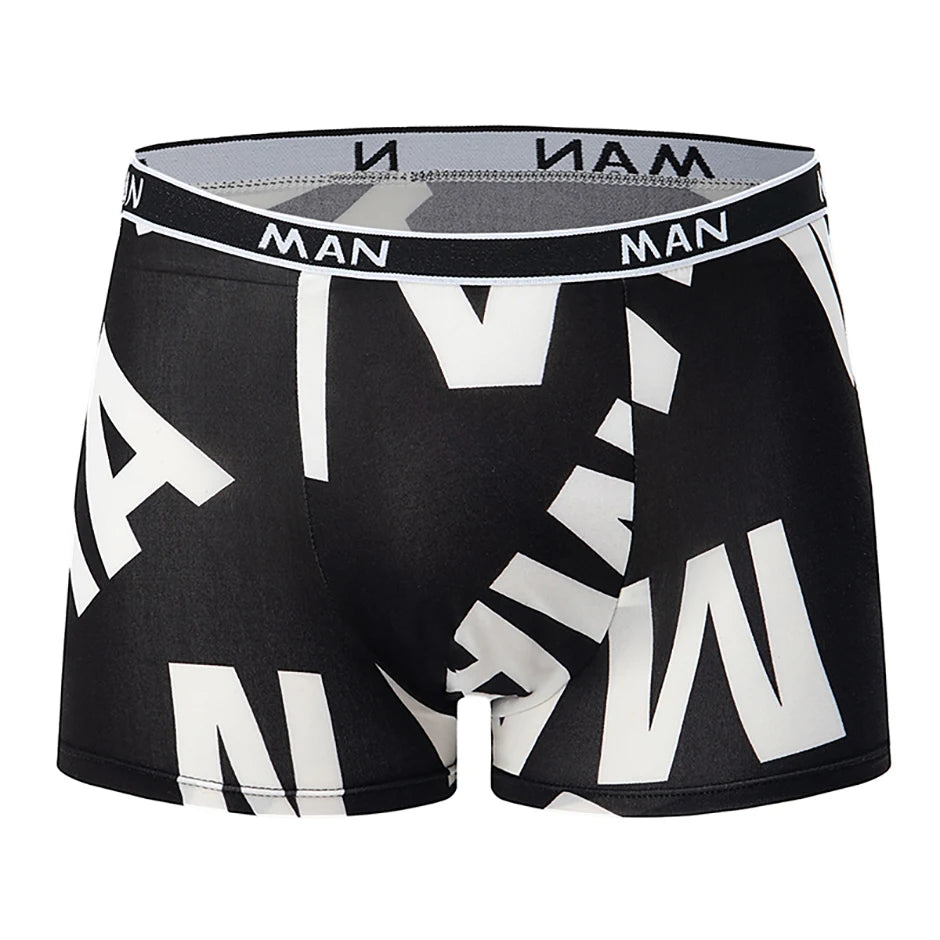 4-piece Set Of Men's Seasonal Fashionable Printed Underwear Comfortable Elastic Waist Flat Angle Pants Plus Size Casual Shorts