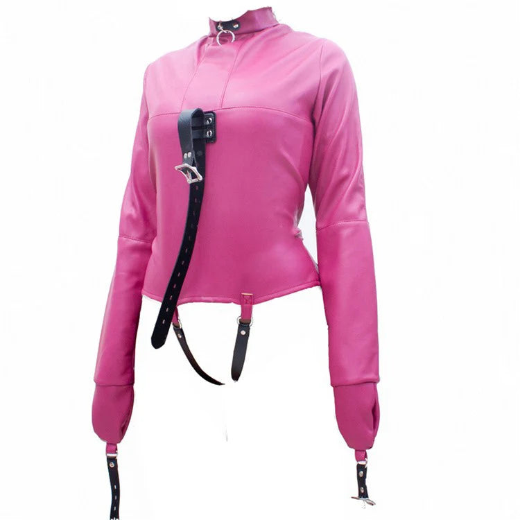 BDSM Leather Armbinder Restraint Straitjacket Sex Toy,Straight Jacket Bondage Adjustable Belt,Slave Cosplay Women's Sexy Costume