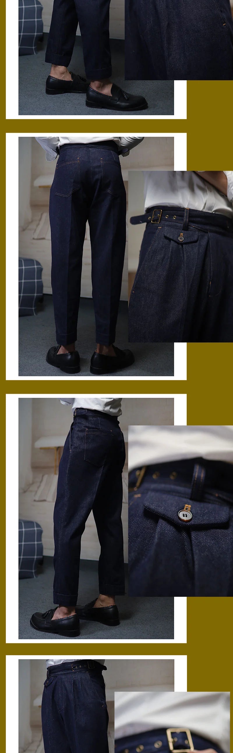 POT&CRAFTSMAN gurkha men's vintage denim denim pants Europe and the United States Slim Western pants Tibetan nine-minute pants