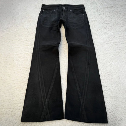 Vintage X Ray Waxing Tribal Embroidery Men's Flared Jeans Gothic High Street Unisex Punk Slim Fit Jeans Y2K Baggy Flared Jeans