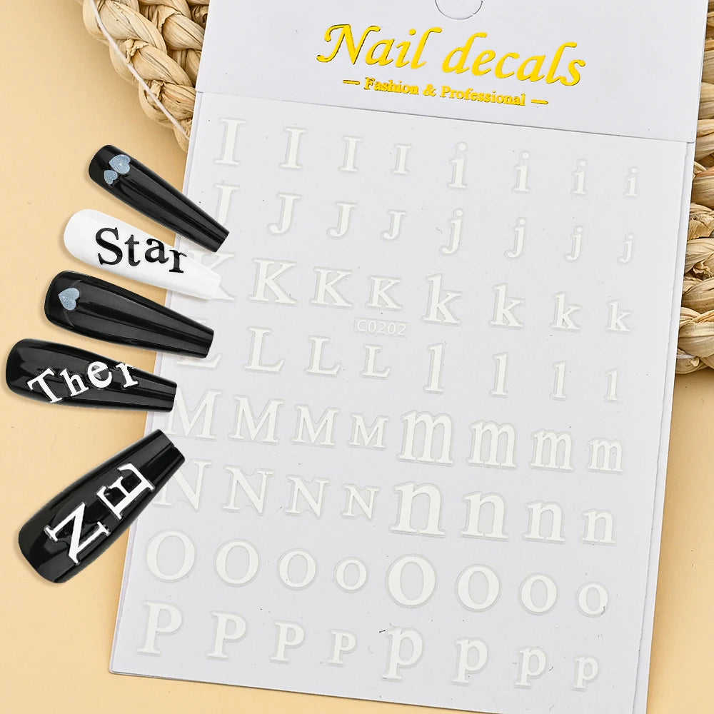 3D Glittery Gothic Letter Design Nail Art Stickers Uppercase Alphabet Letters Artistic Designs DIY Nail Art Decals Decoration #1