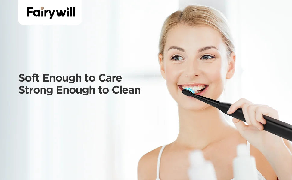 Fairywill FW507 Electric Sonic Toothbrush USB Charger Tooth 8Brush Replacement Waterproof Electronic Toothbrush with Travel Case