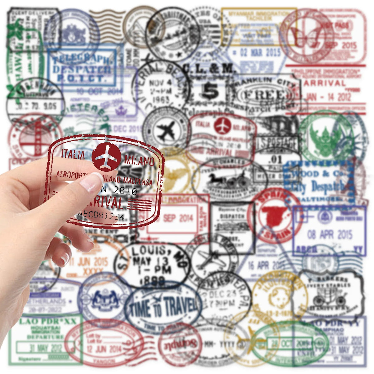 60pcs Vintage Passport Stamps Transparent Stickers Travel Decals For Phone Notebook Luggage Skateboard Guitar DIY Sticker Toy