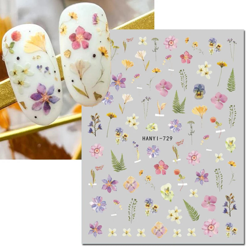 3d Nail Art Decals Elegant White RoyalBlue Roses Flowers Adhesive Sliders Nail Stickers Decoration For Nail Manicure