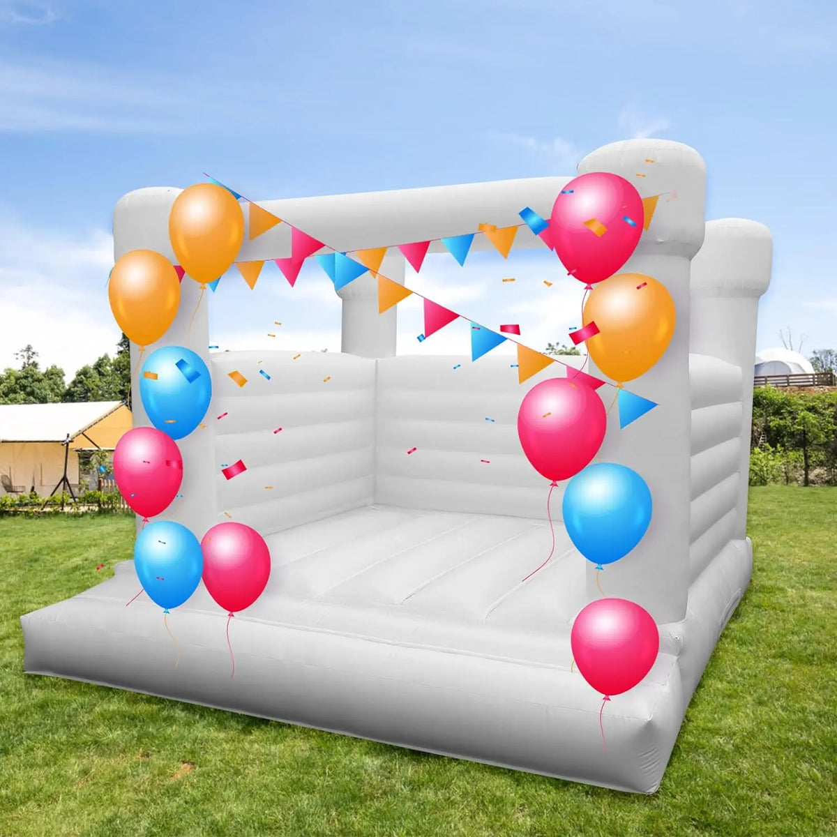 White Inflatable Bounce House With Blower 100% PVC Durable Jumping Bouncy Castle Jumper For Birthday Party Backyard Kids Gifts