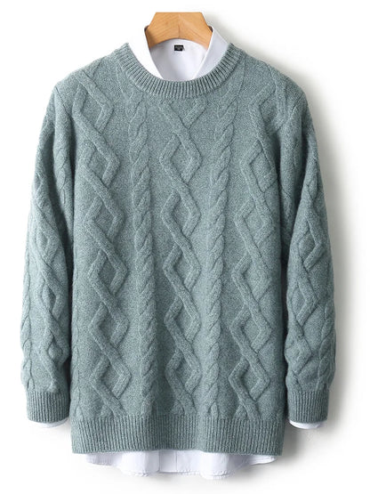 100% Merino Wool Men's Round Neck Thickened Autumn Winter Warm Casual Fashionable Knitted Sweater