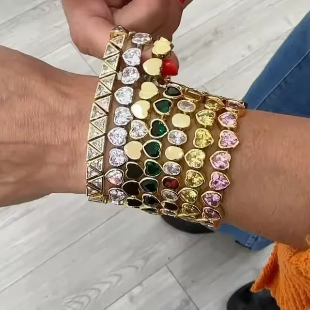 Gold Color Geometric Oval Stretchy Stretch Beaded Tennis Chain Bracelet For Women Fashion Adjusted Jewelry
