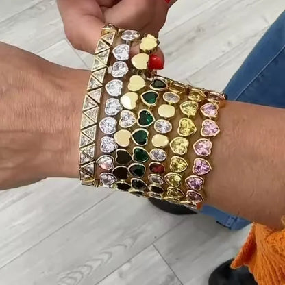 Gold Color Geometric Oval Stretchy Stretch Beaded Tennis Chain Bracelet For Women Fashion Adjusted Jewelry