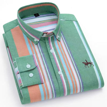Basic Oxford Dress Shirt For Men Long Sleeve 100% Pure Cotton Solid  Casual Plaid Striped Social Business Male Regular-Fit S-6XL
