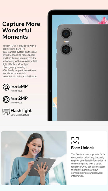 Teclast P30T Set 10.1" Tablet Android 16 Gemini AI Unisoc 8-core CPU 16GB(3GB+13GB Expansion) RAM 128GB ROM 6000mAh Keyboard/Case/Mouse/Stylus/Headphone/Stand