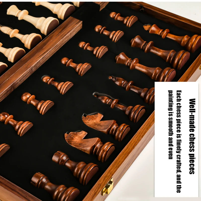 15" x 15" High-end Folding Chess Set Top Grade Classic Handwork Solid Wood Pieces Walnut Chessboard Children Gift Board Game