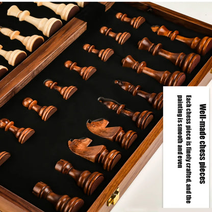 15" x 15" High-end Folding Chess Set Top Grade Classic Handwork Solid Wood Pieces Walnut Chessboard Children Gift Board Game
