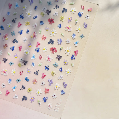 White Flower Petal Cherry Blossom Peach Blossom Falling Petal Floral Gradient 5D Self Adhesive Nail Art Sticker Manicure Decals