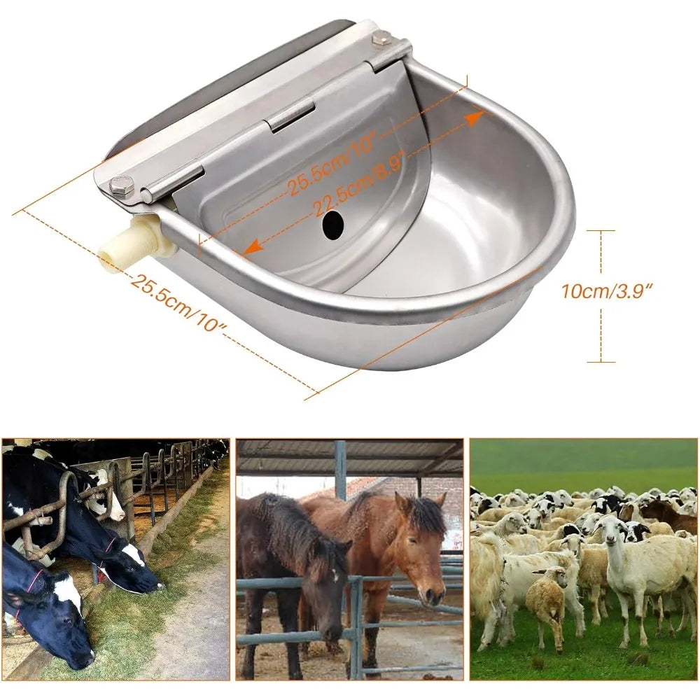Stainless Steel Cow Water Bowls Automatic Drinking Bowls with Float Bowl Water Outlet for Dog Cattle Sheep Drinker Farm Supplies